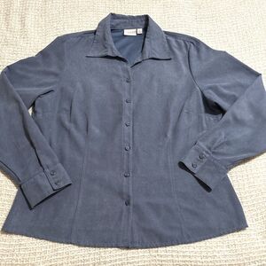 Sonoma Life + Style Button Front Shirt XL Blue Faux Suede Soft Touch Blouse